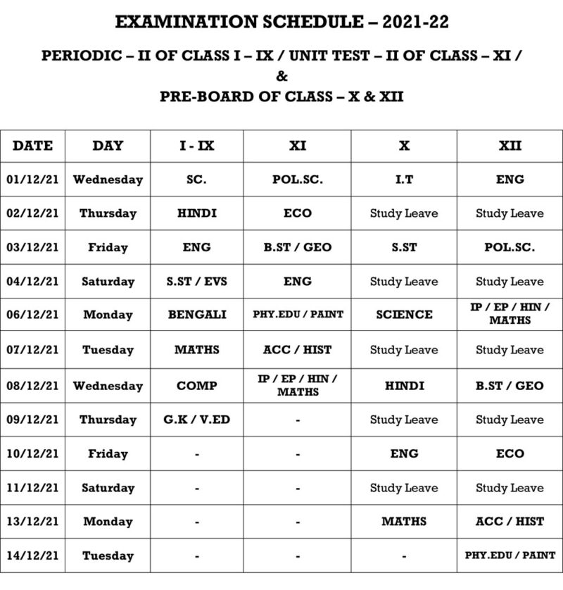 Examination Schedule 2021-22 – HB Vidyapith