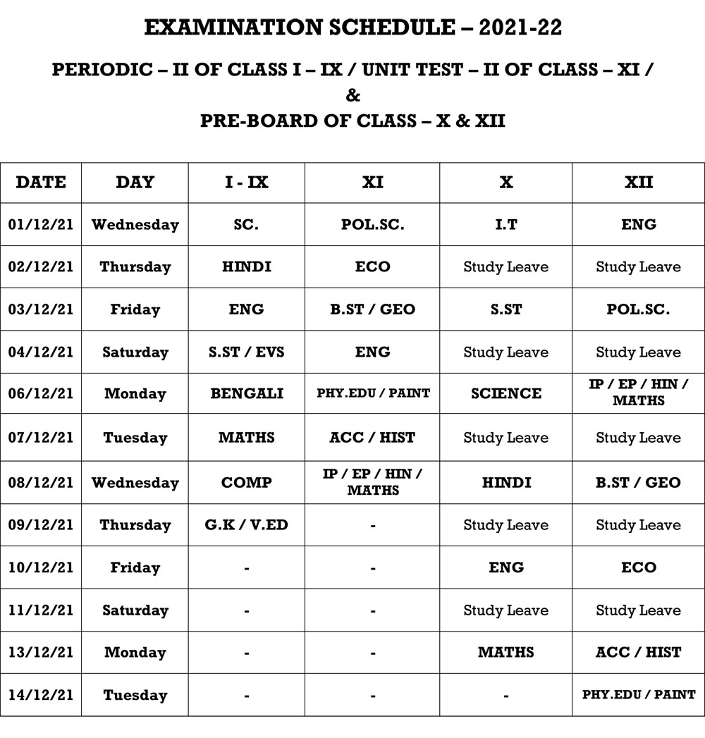 Examination Schedule 2021-22 – HB Vidyapith